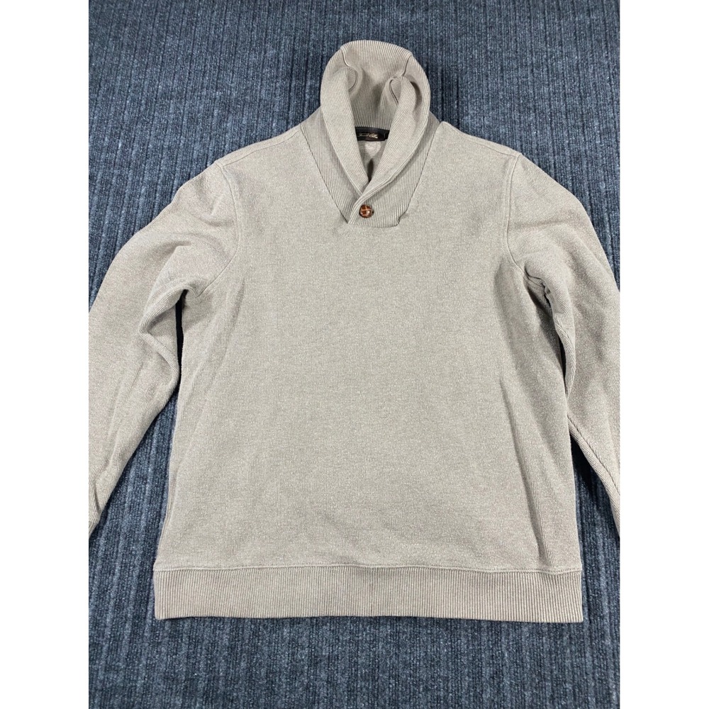 TASSO ELBA Shawl Collar Sweater Mens Large Beige Cotton Ribbed Pullover Fall